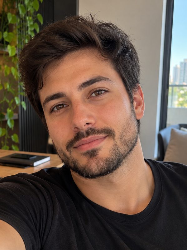 Homem de barba sem óculos, foto enviada para a análise